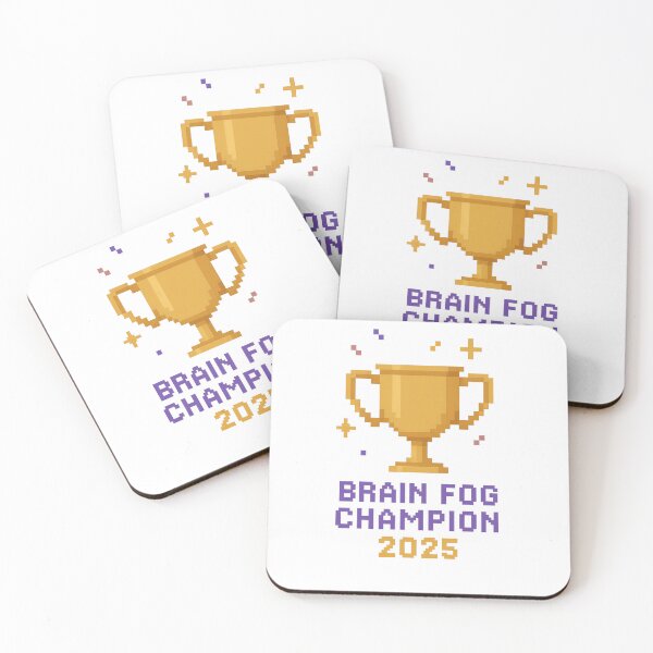 Item preview, Pixelated gold trophy with brain fog champion 2025 text, isolated, AI generated designed and sold by dvoevnore.