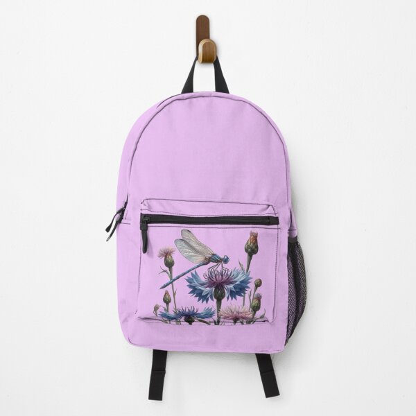 Item preview, Dragonfly in a Meadow of Blue and Pink Cornflowers designed and sold by IraBum.