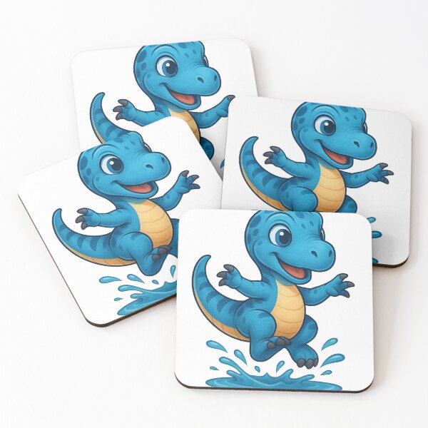 Item preview, Blue cartoon dinosaur jumping in puddle  designed and sold by Ahau Designs.