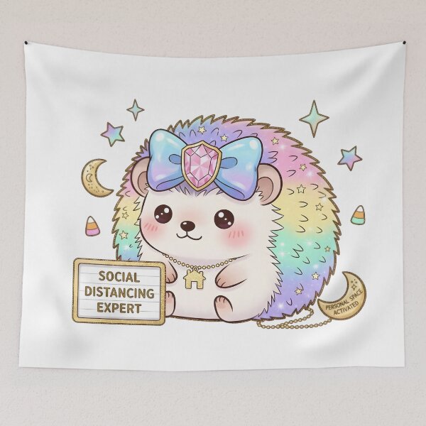 Item preview, Pastel Kawaii Halloween Hedgehog | Cute Rainbow Hedgehog with Social Distancing Quote designed and sold by AnnDesignStudio.