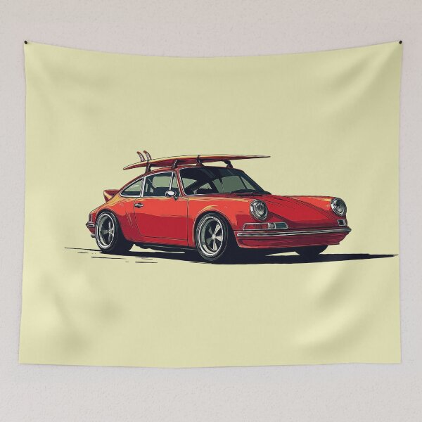 Item preview, Vintage Red Porsche 911 964 RS summer surfs up illustration designed and sold by blackdogshop.