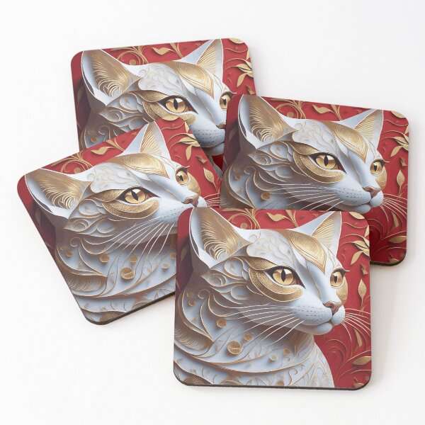 Item preview, Gustav Klimt Cat in White Gold Red designed and sold by Vicky Brago-Mitchell®.