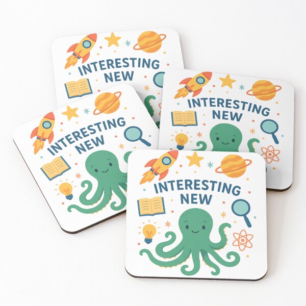 Item preview, "Interesting New - A fun and colorful illustration featuring a cheerful green octopus and educational symbols." designed and sold by ChernivtsiSkoda.