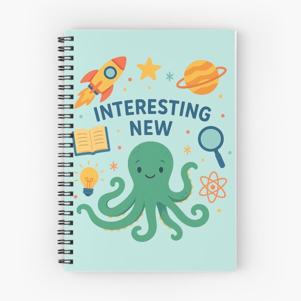 Item preview, "Interesting New - A fun and colorful illustration featuring a cheerful green octopus and educational symbols." designed and sold by ChernivtsiSkoda.