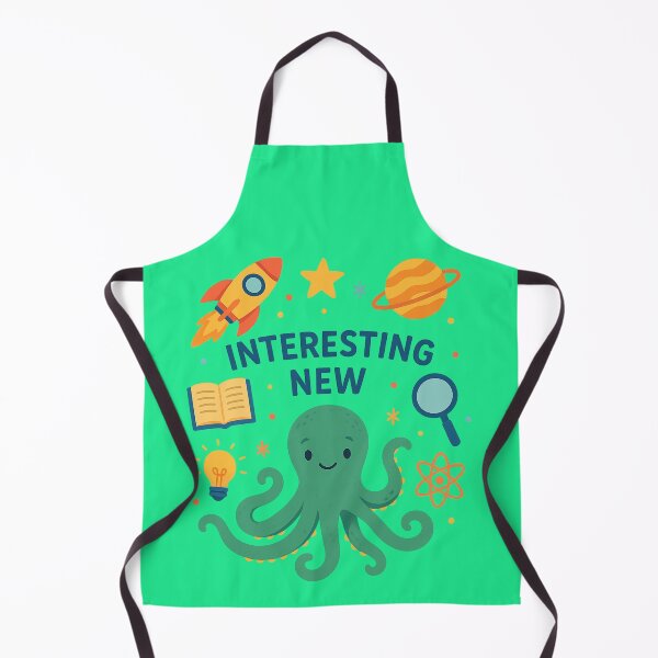 Item preview, "Interesting New - A fun and colorful illustration featuring a cheerful green octopus and educational symbols." designed and sold by ChernivtsiSkoda.