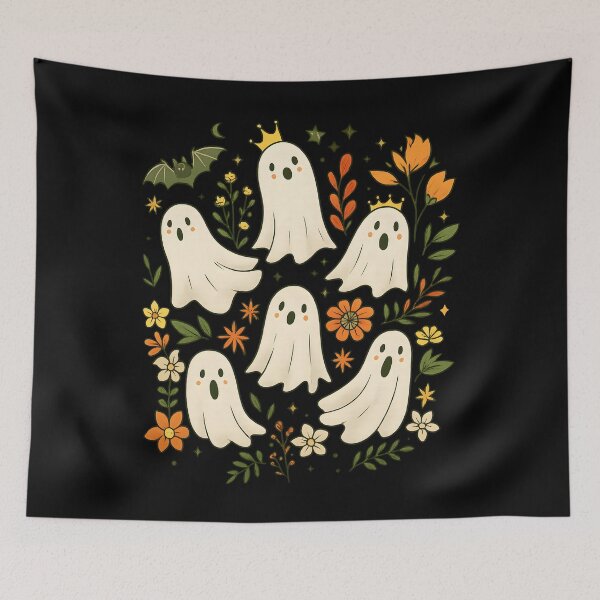 Item preview, Cute Kawaii Ghosts with Floral and Crown Halloween Illustration | Spooky Autumn Pastel Ghost Shirt designed and sold by DrawHandArt.