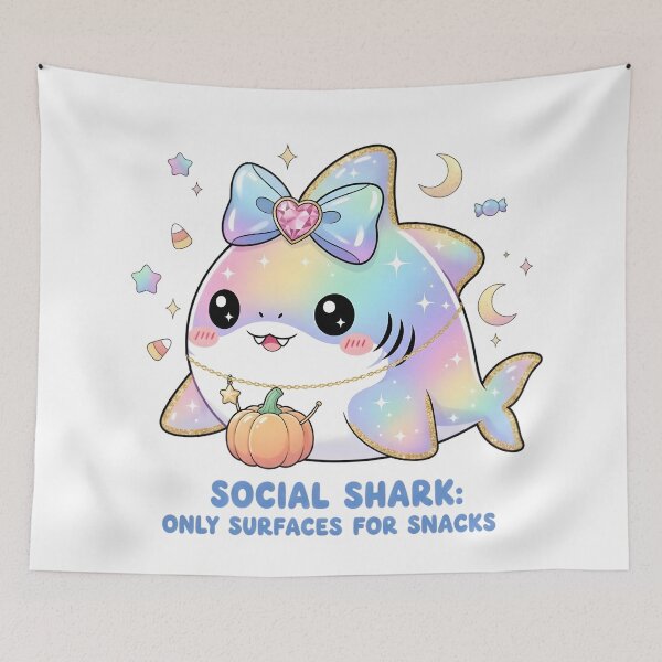 Item preview, Pastel Kawaii Halloween Shark | Cute Rainbow Shark with Funny Snack Quote designed and sold by AnnDesignStudio.
