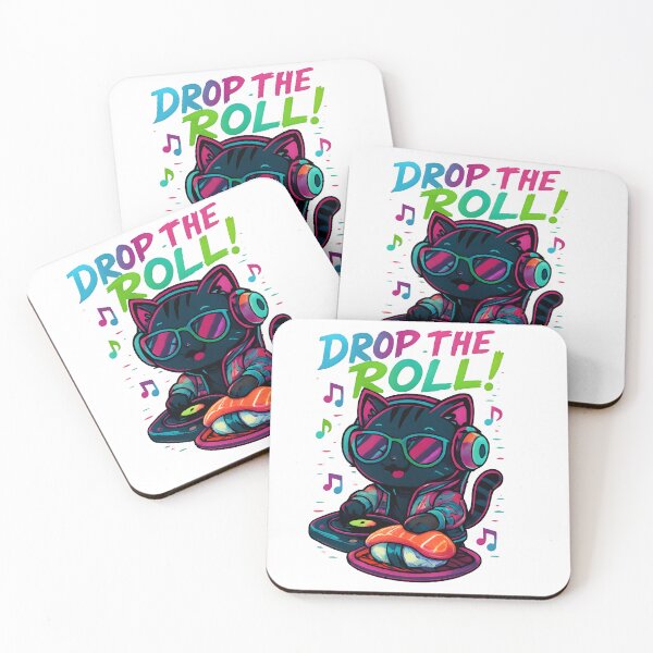 Item preview, DROP THE ROLL! – Neon Chibi DJ Cat Streetwear Tee designed and sold by The Craftique Store.