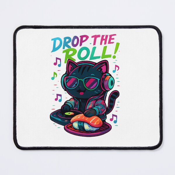 Item preview, DROP THE ROLL! – Neon Chibi DJ Cat Streetwear Tee designed and sold by The Craftique Store.