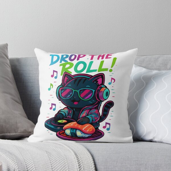 Item preview, DROP THE ROLL! – Neon Chibi DJ Cat Streetwear Tee designed and sold by The Craftique Store.