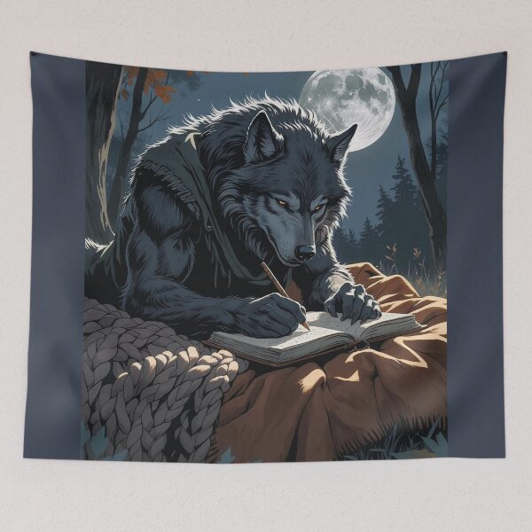 Item preview, Werewolf Journaling Under the Full Moon – Gentle Folklore Night Art designed and sold by Deezyned.