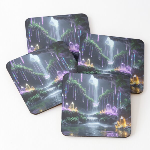 Item preview, Enchanted Crystal Cave with Glowing Waterfalls – Mystical Gemstone Fantasy Landscape designed and sold by RouniBoutique.