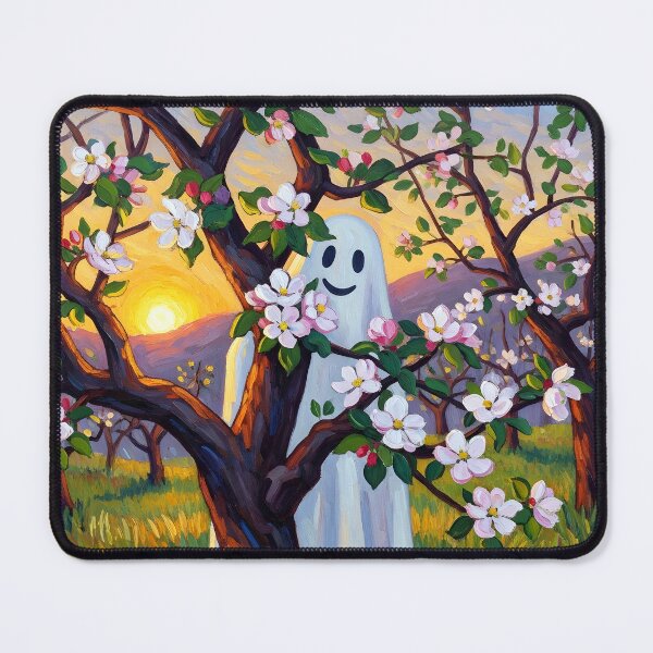 Item preview, Ghost in Blooming Orchard – Whimsical Spring Painting designed and sold by SeGoArtDesign.