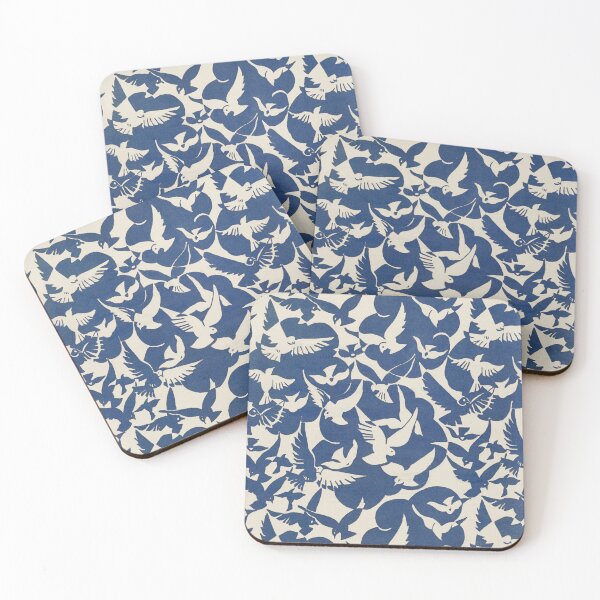 Item preview, White and Blue Bird Pattern designed and sold by Aesthetic Archive.