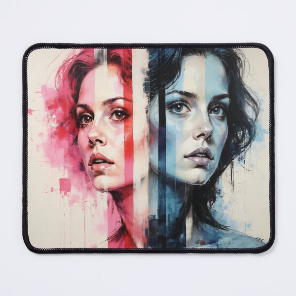 Item preview, Red & Blue Duality – Twin Portraits in Abstract Stripes designed and sold by ARTYNest.store.