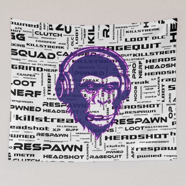 Item preview, Gamer Word Cloud with Monkey Head in Headphones – Gaming Art Design designed and sold by Shape & Words.