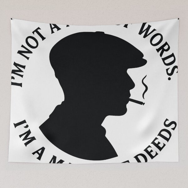 Item preview, Vintage Peaky Silhouette – Newsboy Cap & Quote "I'm Not a Man of Words" designed and sold by VALQUIRIAMX.