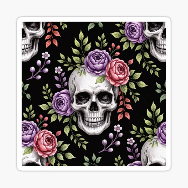 Item preview, skull and flowers designed and sold by jkrphoto.