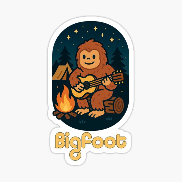 Item preview, Bigfoot Playing Guitar – Cute Cryptid Camping Art designed and sold by Folk Bestiary.