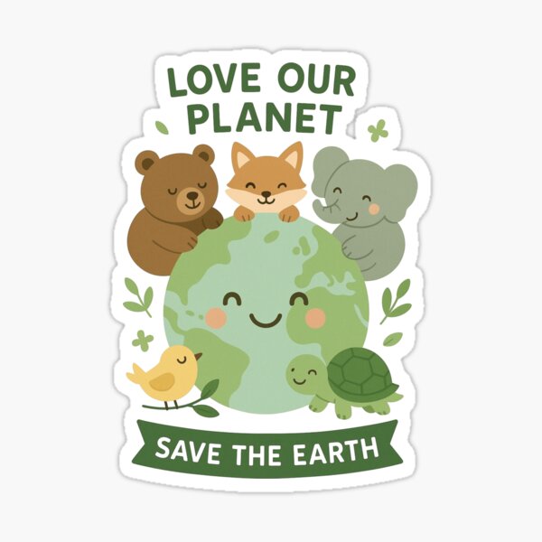 Item preview, Cute Earth with Smiling Animals Illustration designed and sold by BlanquitaArt.