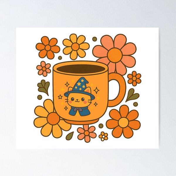 Item preview, Delightful Retro Cat Coffee Mug with Colorful Flowers designed and sold by ArtDesignTp.