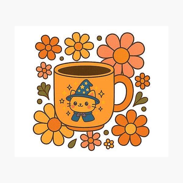 Item preview, Delightful Retro Cat Coffee Mug with Colorful Flowers designed and sold by ArtDesignTp.