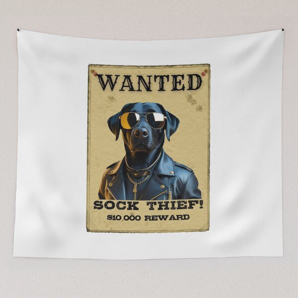 Item preview, Funny Black Labrador Retriever WANTED Poster – Cool Sunglasses & Leather Jacket Sock Thief designed and sold by Fredster1966.