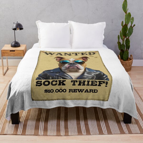 Item preview, Funny English Bulldog WANTED Poster – Cool Sunglasses & Leather Jacket Sock Thief designed and sold by Fredster1966.