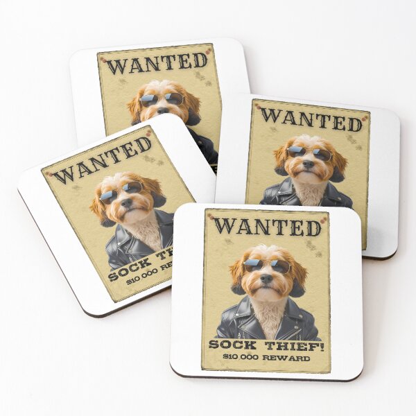 Item preview, Funny Cavapoo WANTED Poster – Cool Sunglasses & Leather Jacket Sock Thief designed and sold by Fredster1966.