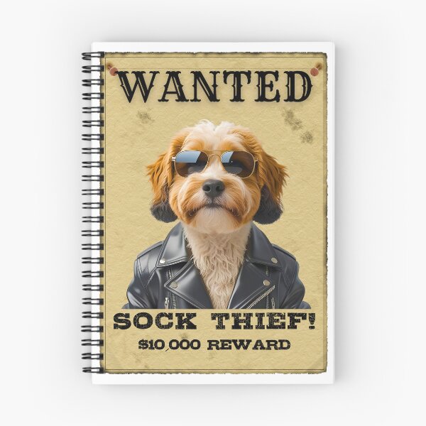 Item preview, Funny Cavapoo WANTED Poster – Cool Sunglasses & Leather Jacket Sock Thief designed and sold by Fredster1966.