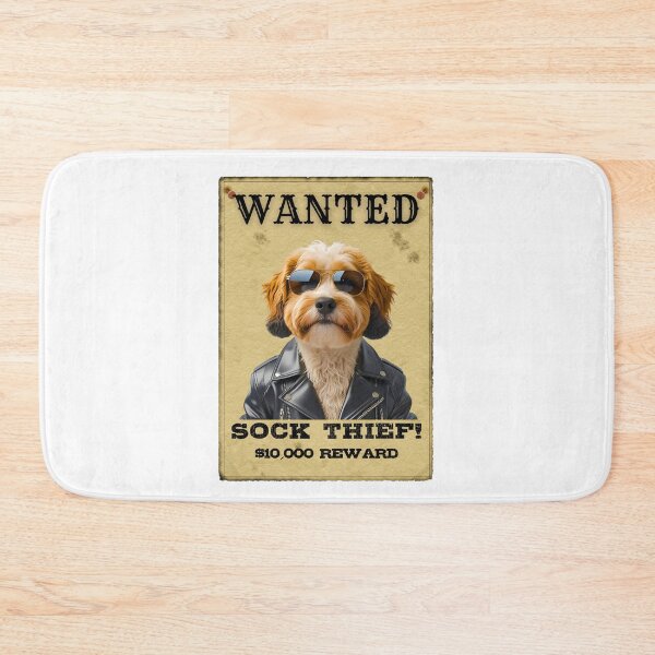 Item preview, Funny Cavapoo WANTED Poster – Cool Sunglasses & Leather Jacket Sock Thief designed and sold by Fredster1966.