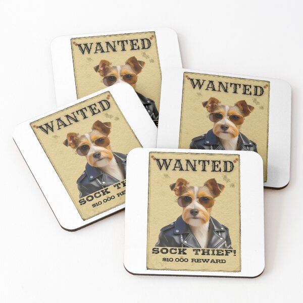 Item preview, Funny Biewer Terrier WANTED Poster – Cool Sunglasses & Leather Jacket Sock Thief designed and sold by Fredster1966.
