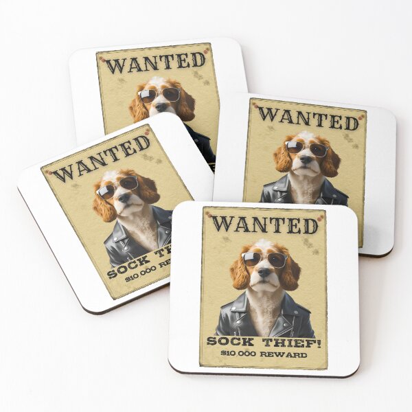 Item preview, Funny Cockapoo WANTED Poster – Cool Sunglasses & Leather Jacket Sock Thief designed and sold by Fredster1966.