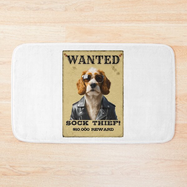 Item preview, Funny Cockapoo WANTED Poster – Cool Sunglasses & Leather Jacket Sock Thief designed and sold by Fredster1966.