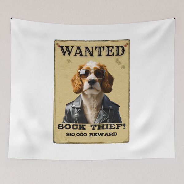 Item preview, Funny Cockapoo WANTED Poster – Cool Sunglasses & Leather Jacket Sock Thief designed and sold by Fredster1966.