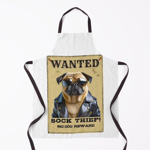 Item preview, Funny Pug WANTED Poster – Cool Sunglasses & Leather Jacket Sock Thief designed and sold by Fredster1966.