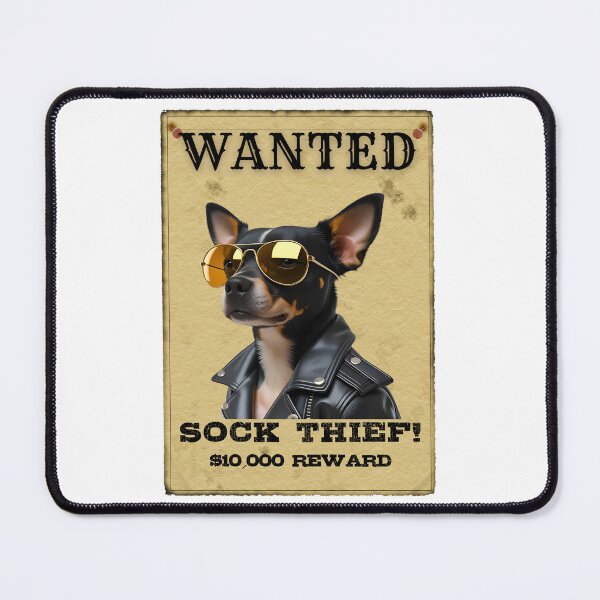Item preview, Funny Chiweenie WANTED Poster – Cool Sunglasses & Leather Jacket Sock Thief designed and sold by Fredster1966.