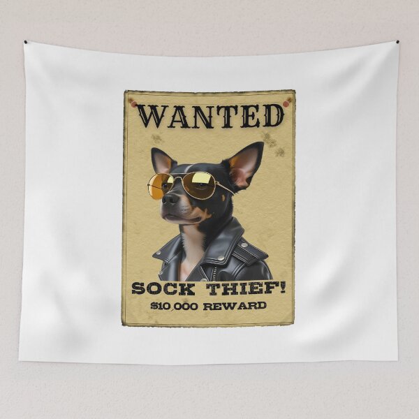 Item preview, Funny Chiweenie WANTED Poster – Cool Sunglasses & Leather Jacket Sock Thief designed and sold by Fredster1966.