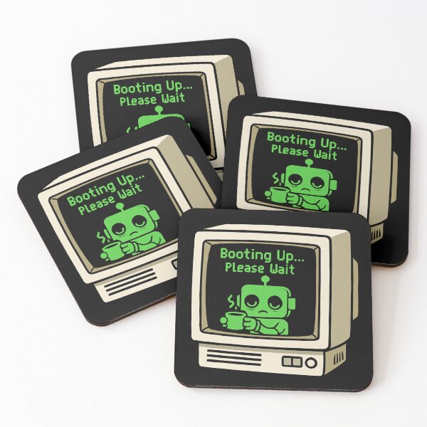 Item preview, Booting Up... Please Wait – Retro Kawaii Robot Coffee Break designed and sold by KaysUplifting.