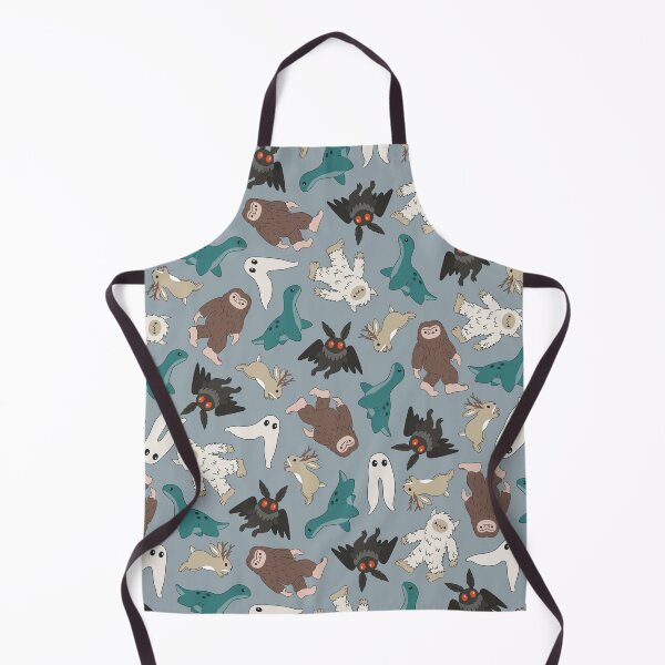 Item preview, cute cryptids in blue gray - Loch Ness monster, mothman, Bigfoot, Sasquatch, jackalope, Fresno night crawler designed and sold by Becca Alessi.
