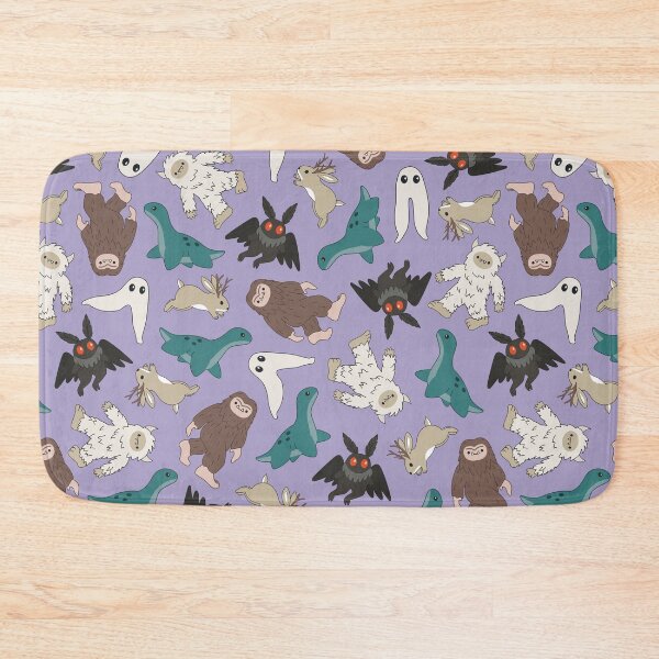 Item preview, cute cryptids in light purple - Loch Ness monster, mothman, Bigfoot, Sasquatch, jackalope, Fresno night crawler designed and sold by Becca Alessi.