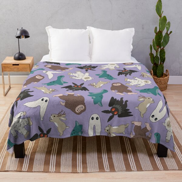 Item preview, cute cryptids in light purple - Loch Ness monster, mothman, Bigfoot, Sasquatch, jackalope, Fresno night crawler designed and sold by Becca Alessi.