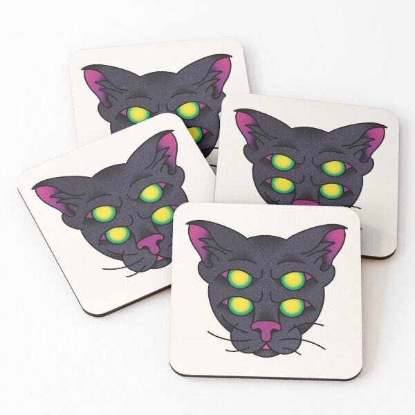 Item preview, Shadow / Void Laser Glow Four Eyed Black Cat designed and sold by TradStickers.