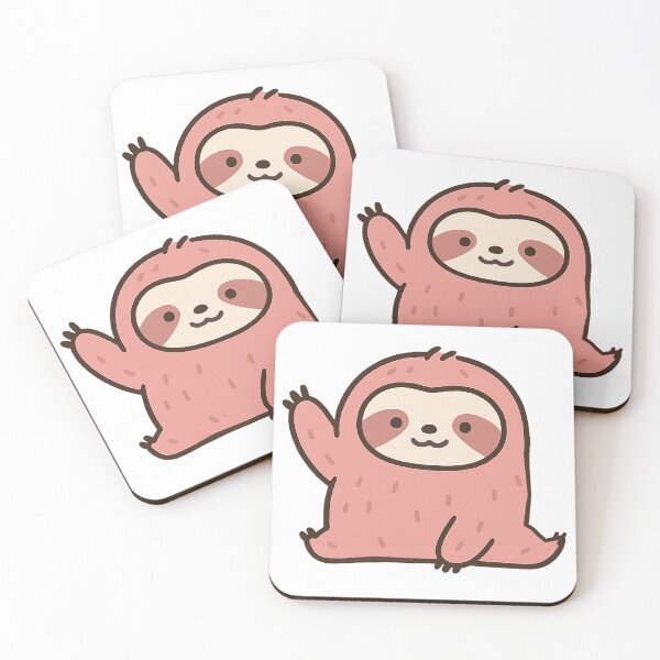 Item preview, Pink Waving Sloth – Cute Kawaii Animal Illustration designed and sold by Ericaholicgifts.