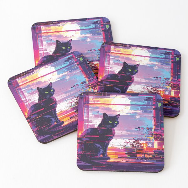 Item preview, Neon Glitch Black Cat Moonlight designed and sold by WildWood Digital Art.