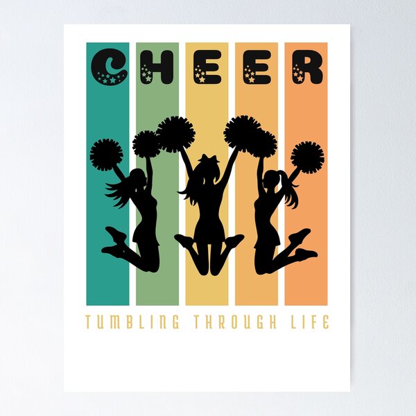 Item preview, Cheer Tumbling Through Life - Sports Cheerleading Black Aqua Yellow Orange designed and sold by KatandChase.