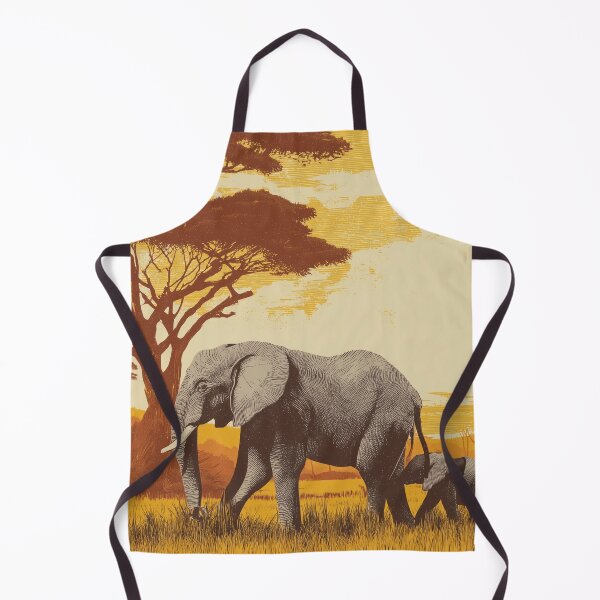Item preview, African Elephant with Baby Calf – Vintage Safari Artwork designed and sold by ArgentoArt.
