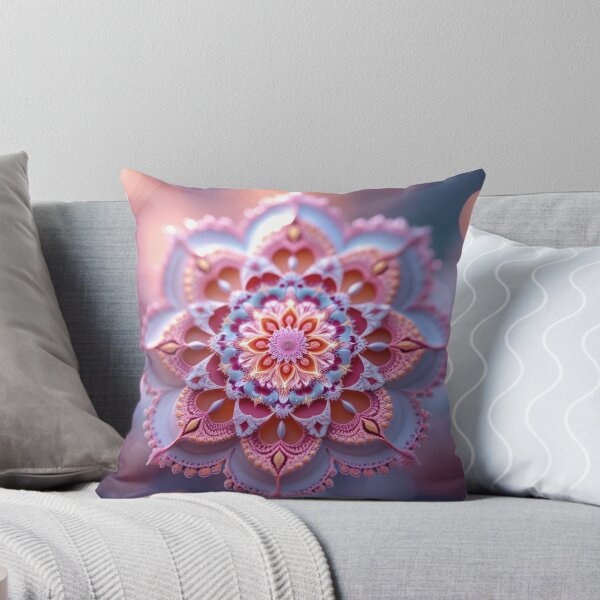 Aperçu de l'œuvre Lumière féminine épanouie – Mandala fractal rose, corail et bleu doux créée et vendue par Harmonic_Layers.
