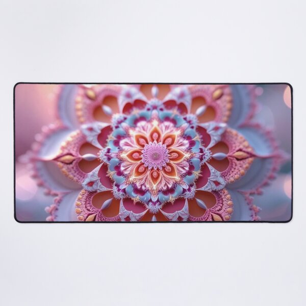 Item preview, Blooming Feminine Light – Pink, Coral & Soft Blue Fractal Mandala designed and sold by Harmonic_Layers.