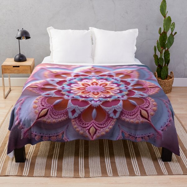 Item preview, Blooming Feminine Light – Pink, Coral & Soft Blue Fractal Mandala designed and sold by Harmonic_Layers.